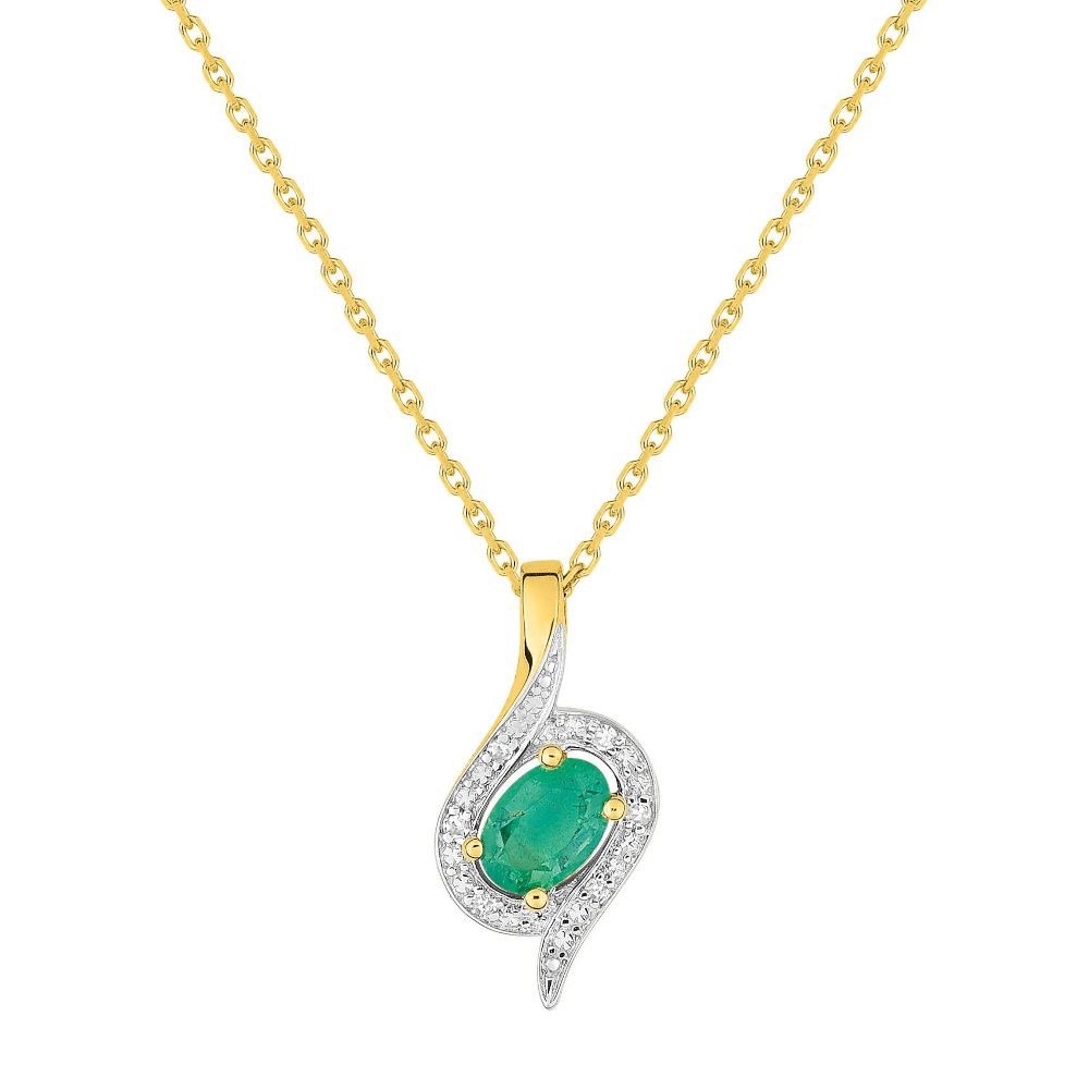 Collier Camille, pendentif émeraude ovale, diamant, or jaune