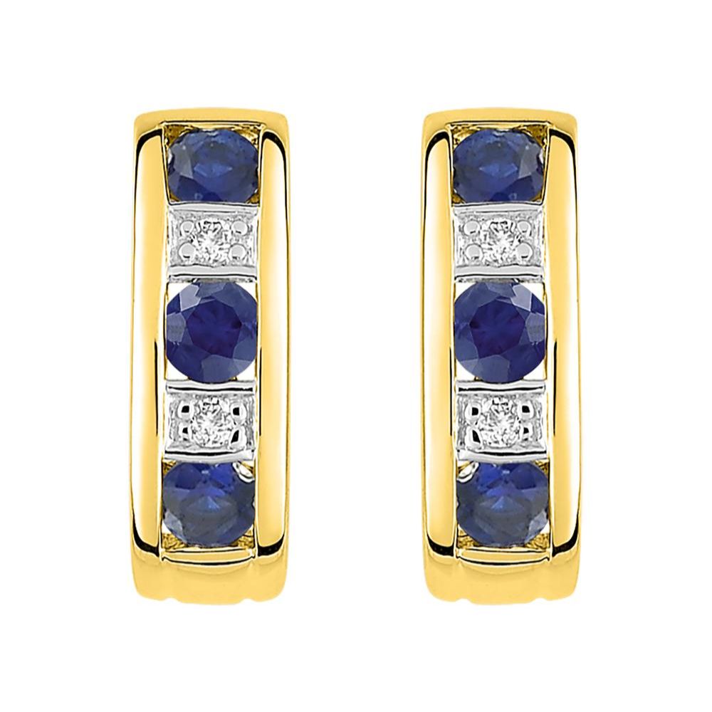 Demi Créoles Saphirs Ronds Diamants Or Jaune