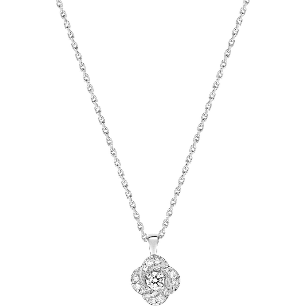 Collier Diamant Flora Or Blanc Pavage Diamants