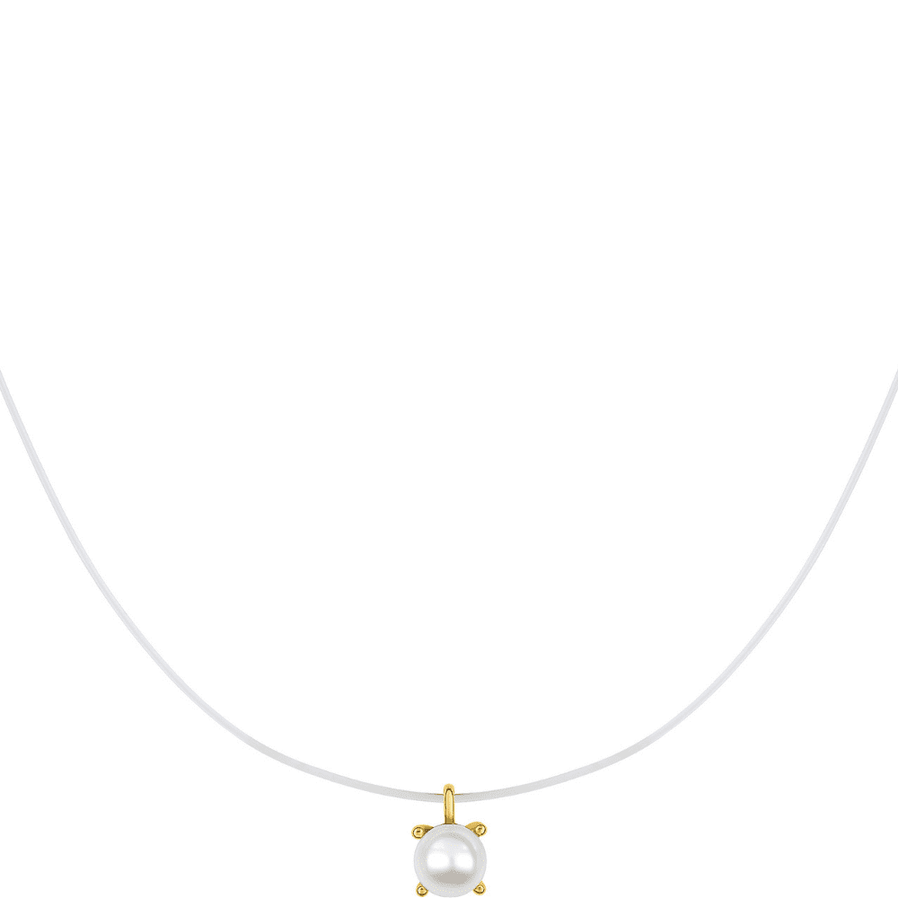 Collier Fil Nylon Or Jaune et Perle De Culture Coulissante