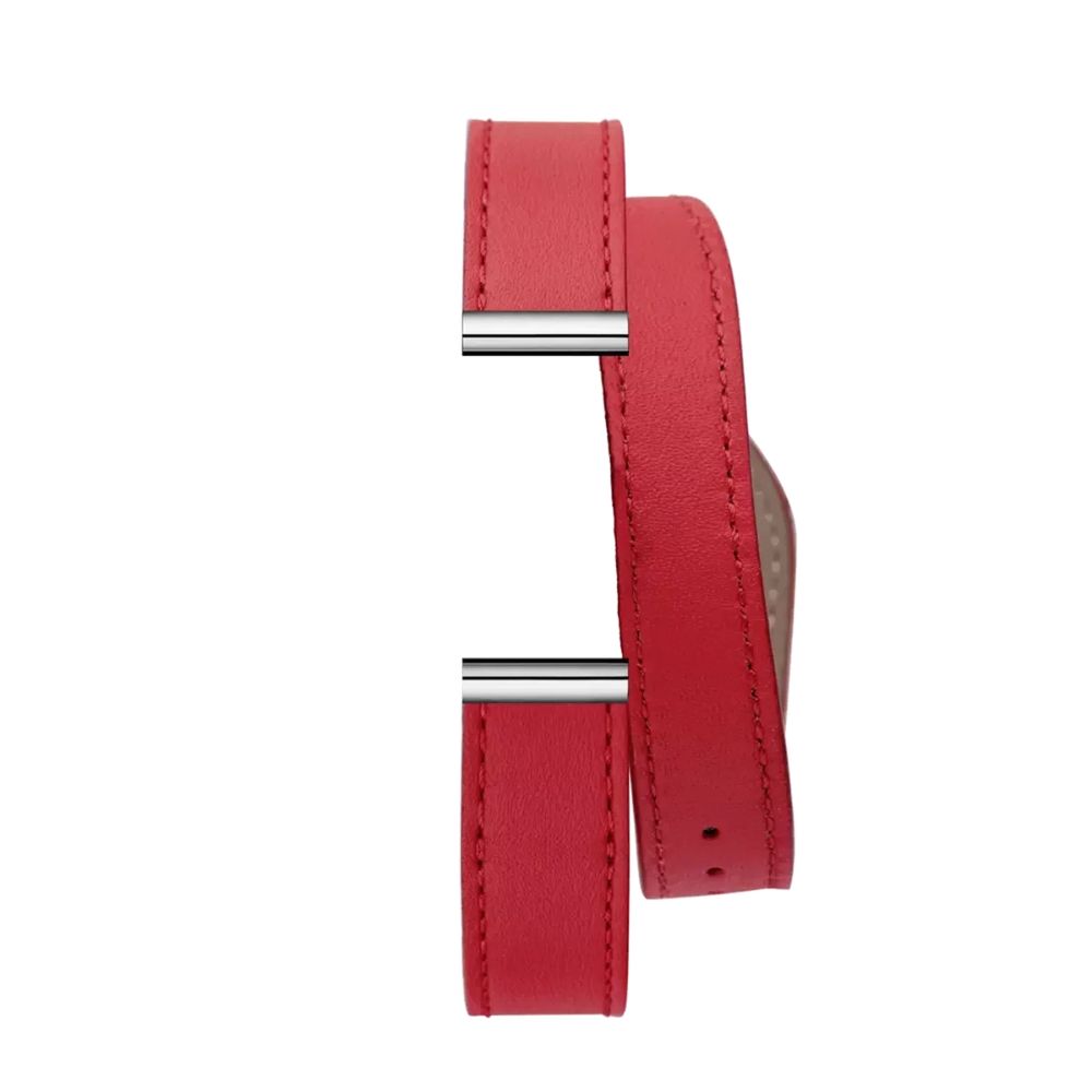 Cuir rouge coquelicot double tour Herbelin Antares, finition acier