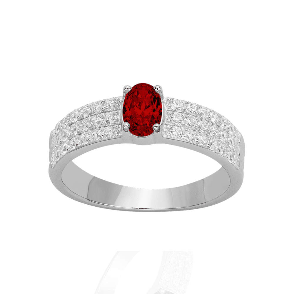 Bague Argent Pierre Rouge Ovale et Blanches