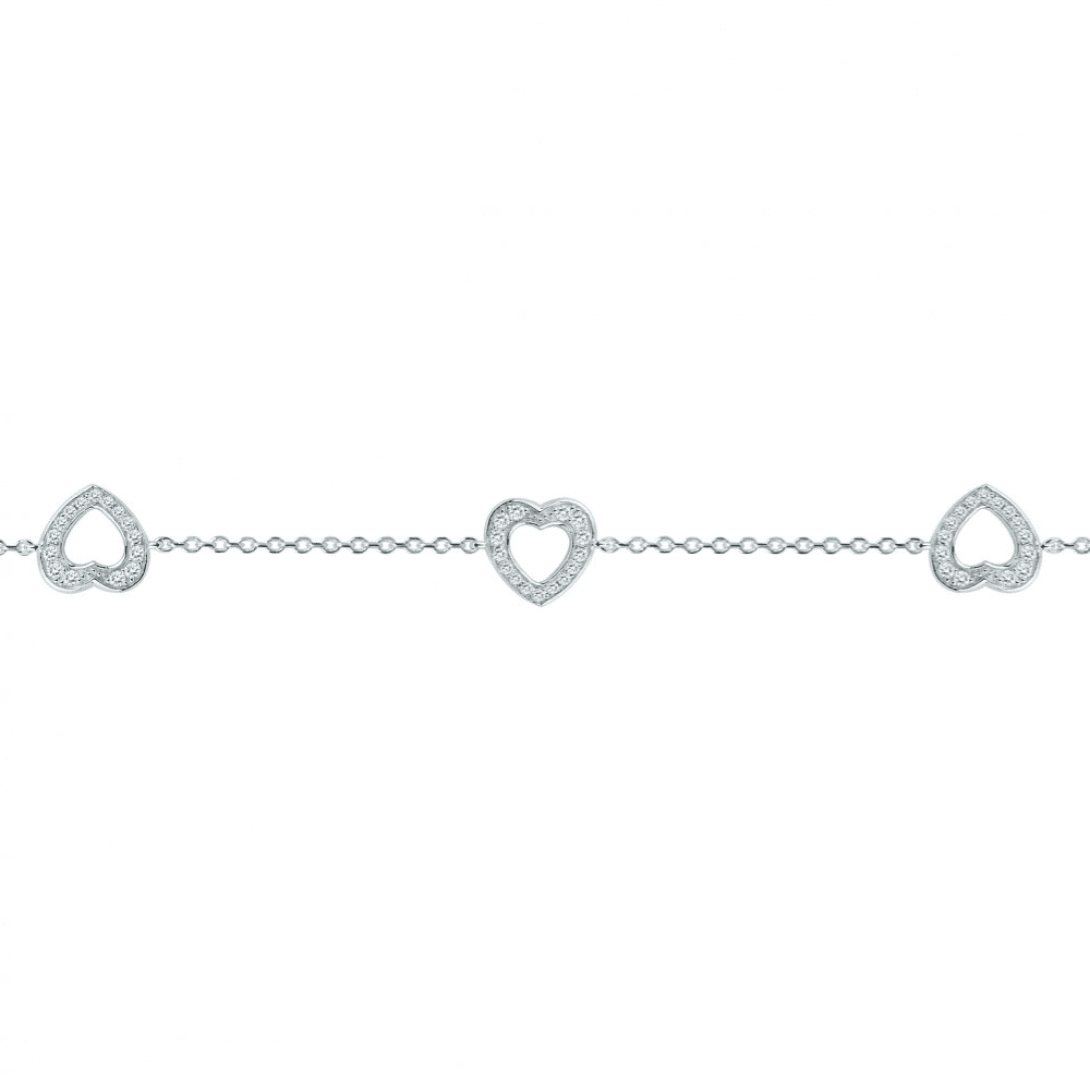 bracelet-argent-triple-coeur-oxydes-70300064 Bracelet Triple Cœurs Pavés Oxydes Argent Rhodié – Image 1