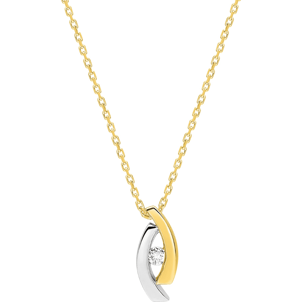 Collier en or jaune, pendentif bicolore, diamant 0.04ct