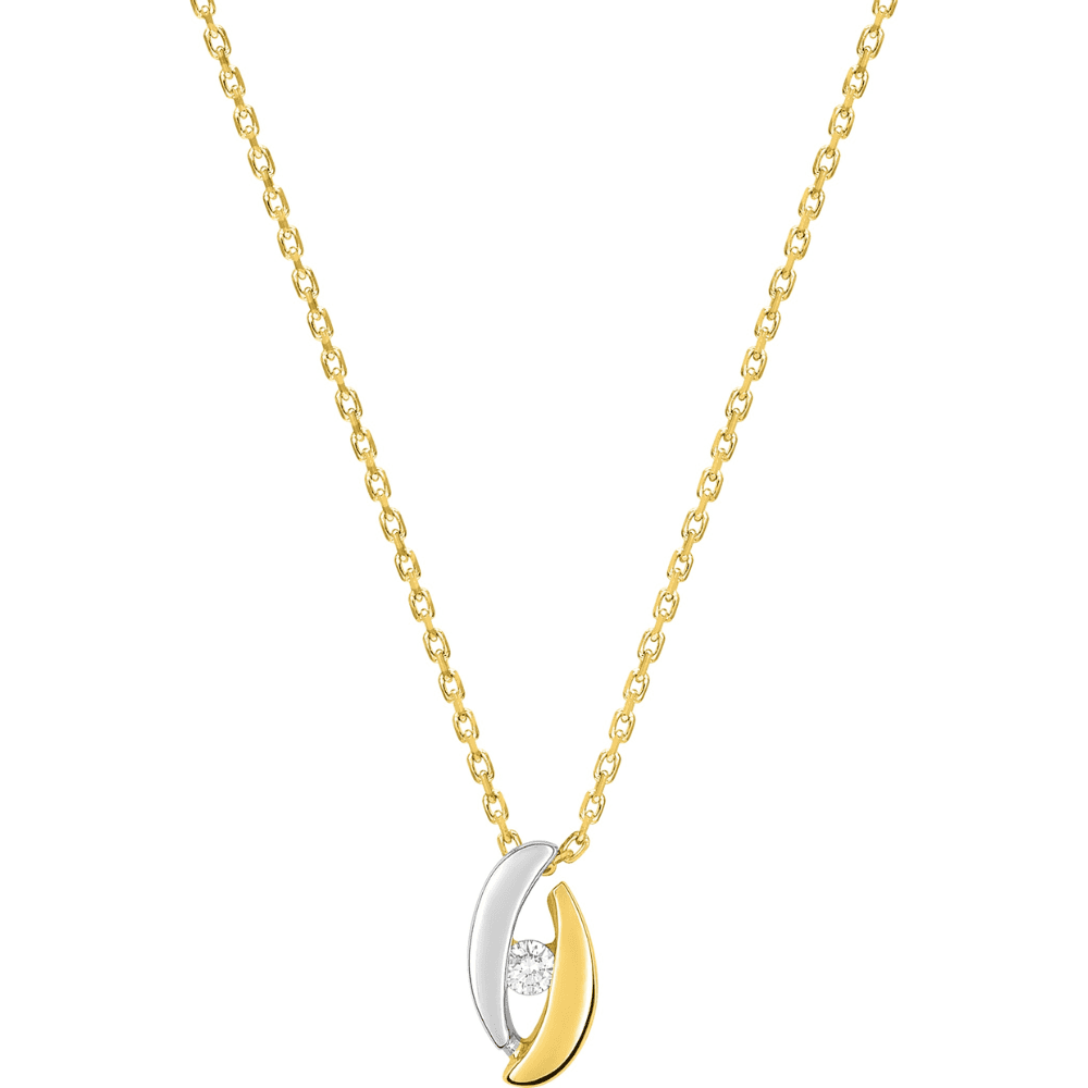 Collier Or Jaune et Pendentif Diamant Bicolore 0.04ct
