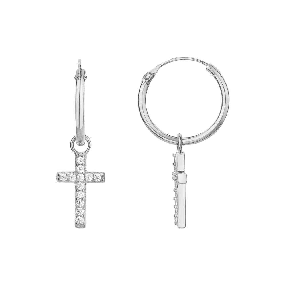 Créoles Argent et Pendentif Croix Oxydes