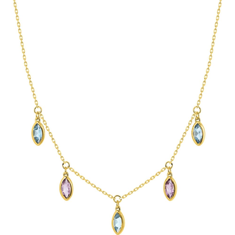 collier or jaune pampille pierres mutlicolores