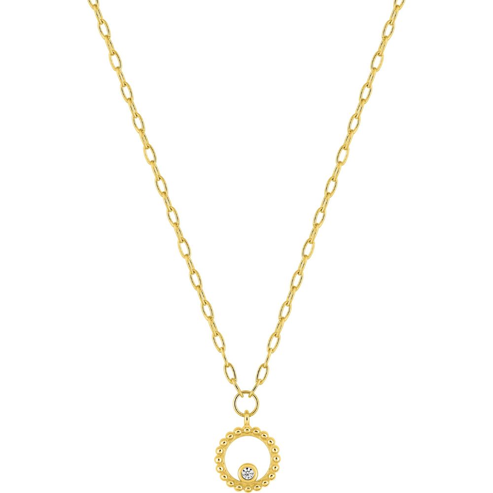 Collier Pendentif Cercle Perlé et Oxyde Or Jaune 9Kt