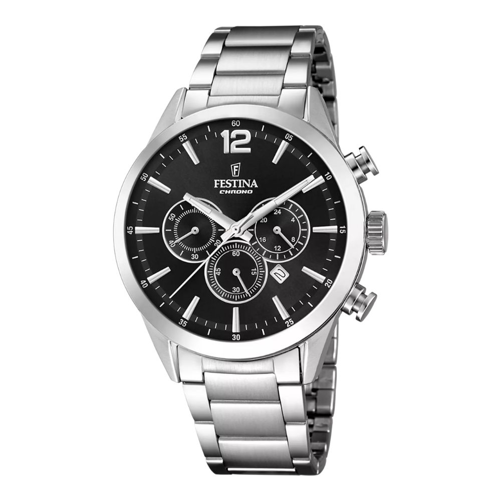 montre-festina-timeless-chronograph-noir-acier-F20343-8 Montre Homme Festina Timeless Chronograph F20343/8