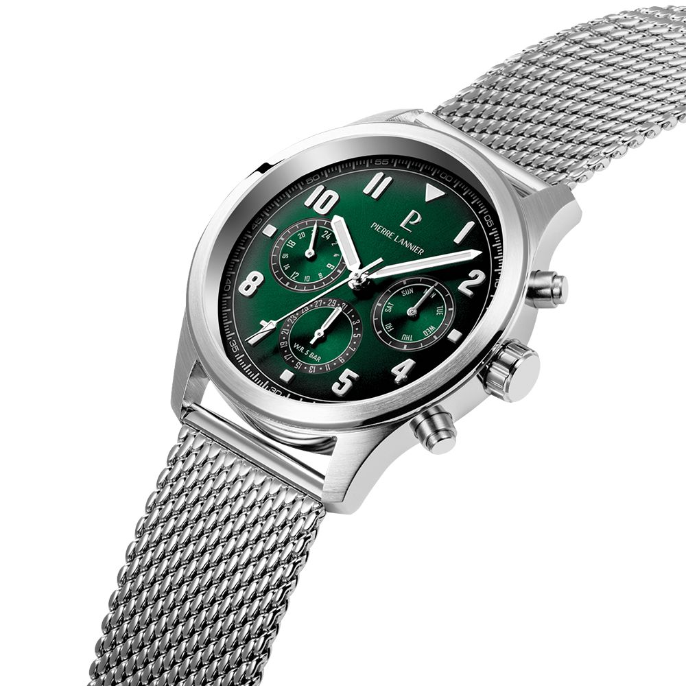 montre-pierre-lannier-aviateur-chrono-cadran-vert-257H171 (3) Pierre Lannier Aviateur, cadran vert multifonctions, acier, quartz – Image 3