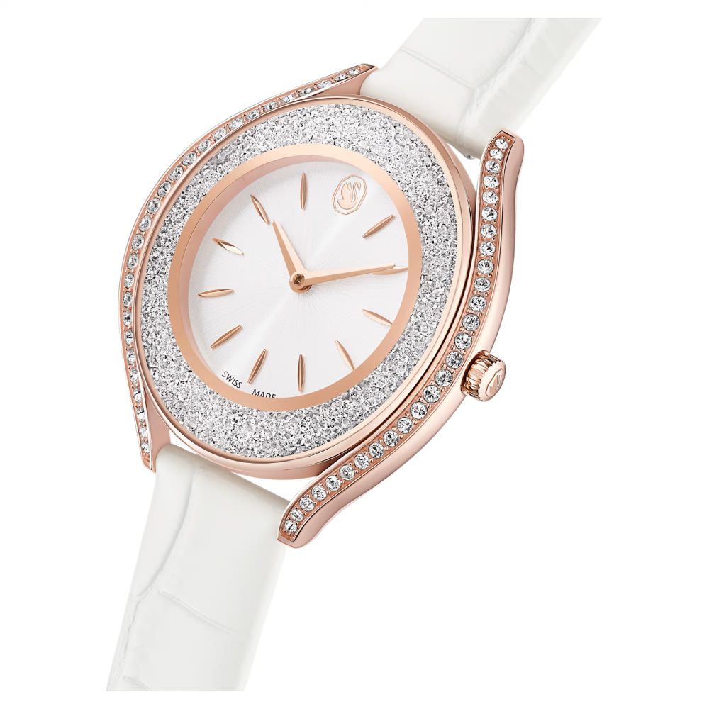 montre-swarovski-crystalline-aura-rose-cuir-blanc-5730146 (4) Swarovski Crystalline Aura, cuir blanc, rose, quartz – Image 6