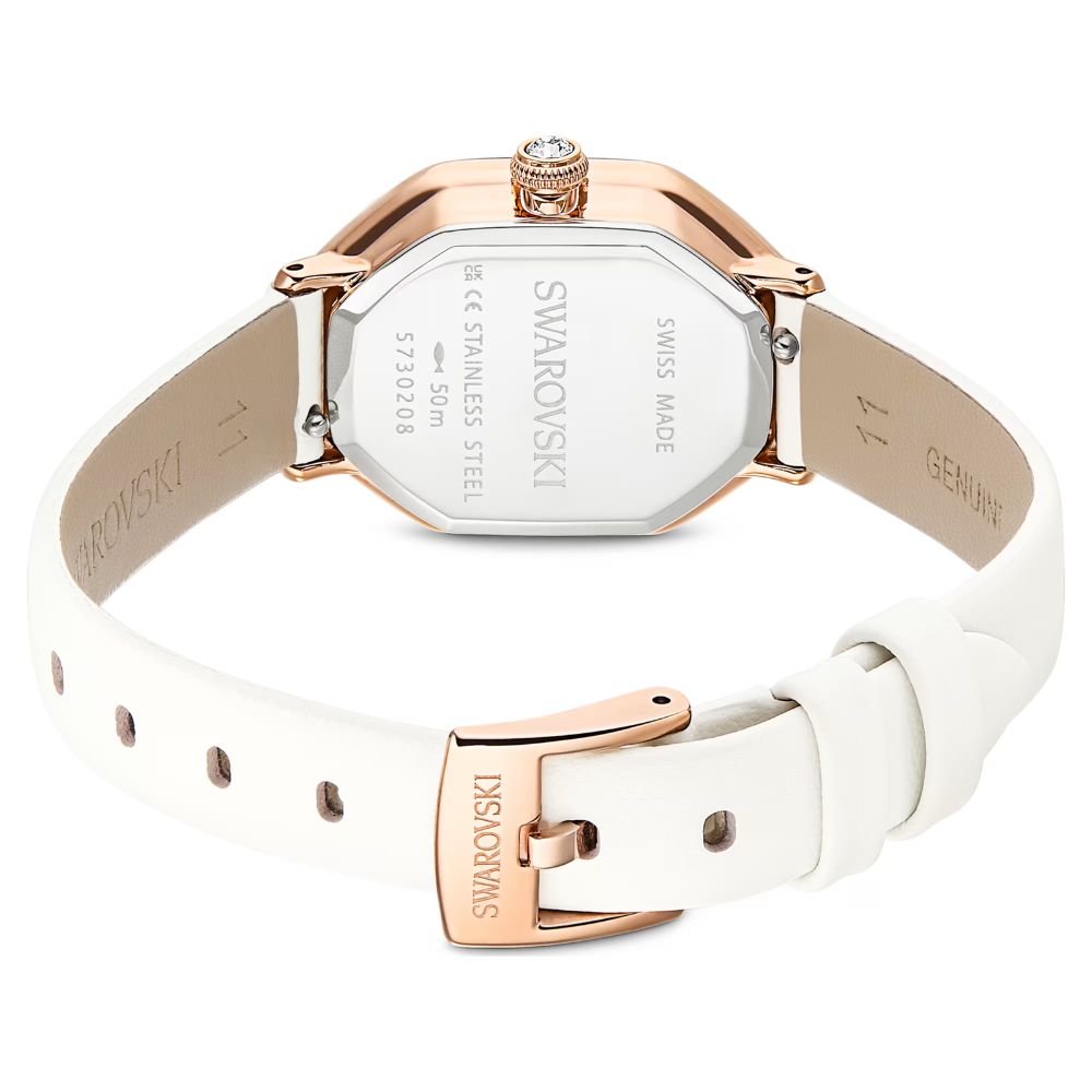 montre-swarovski-dextera-octagon-rose-cuir-blanc-5730208 (3) Swarovski Dextera Octagon, cadran gris, acier rose, quartz – Image 5