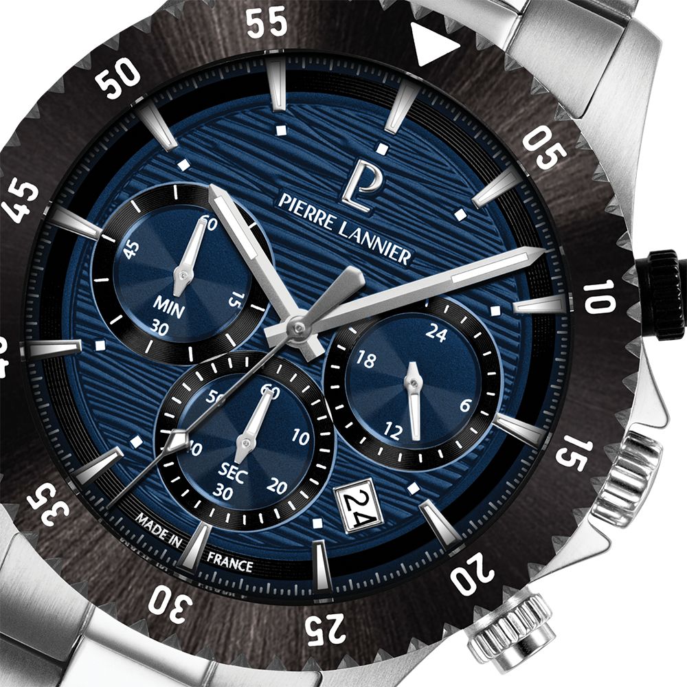 pierre-lannier-decima-cadran-bleu-211K161 (2) Pierre Lannier Decima, cadran bleu, acier, chrono quartz – Image 3
