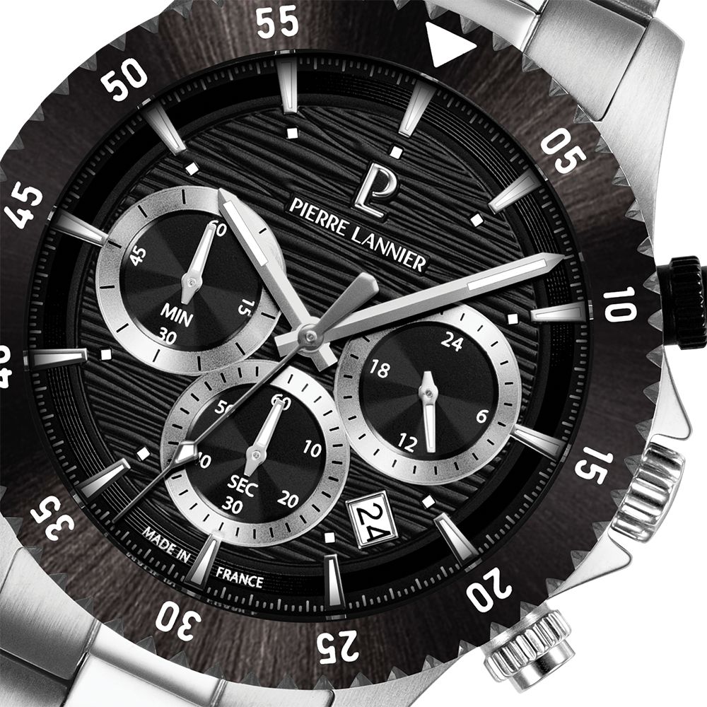 pierre-lannier-decima-cadran-noir-211K131 (2) Pierre Lannier Decima, cadran noir, acier, chrono quartz – Image 3